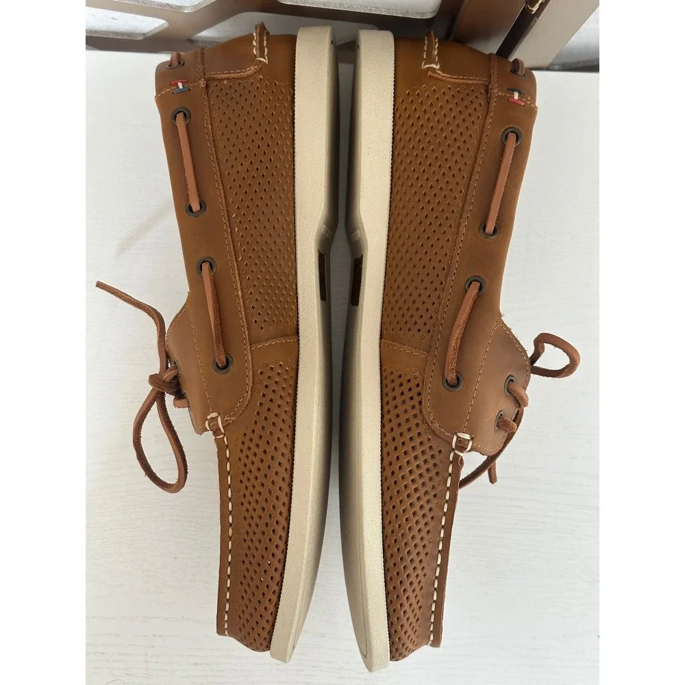 Tommy Hilfiger Mens Tan Perforated Leather Oxford Boat Shoes Size 13 Loafers